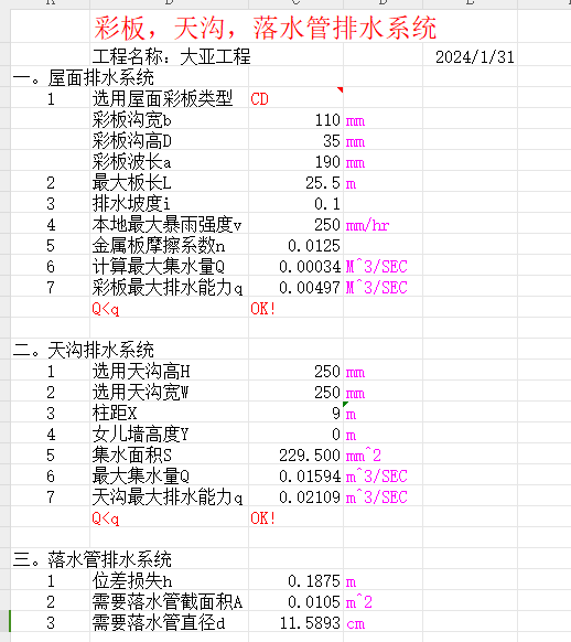 彩板 天溝 落水管排水系統(tǒng)計算