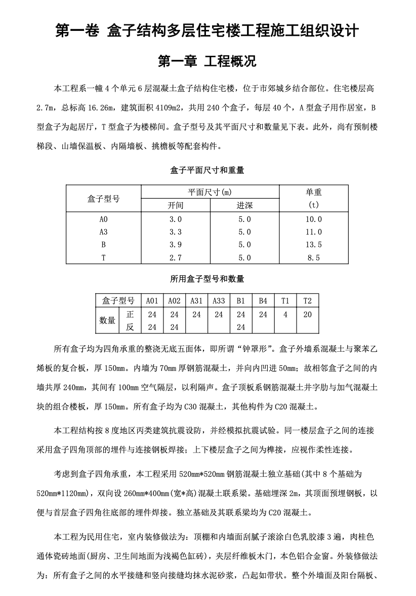 盒子結(jié)構(gòu)多層住宅樓工程-施工組織設(shè)計(jì)