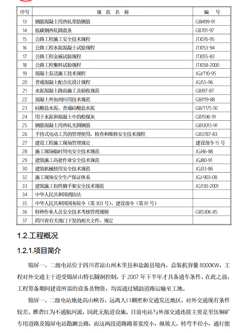 錦屏水電站九龍河口～錦屏一級壩區(qū)輔助道路改建工程施工組織設(shè)計