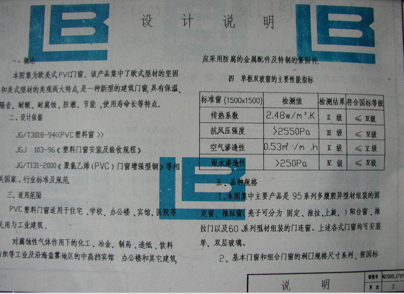 遼2001J709 PVC塑料門窗(歐美式)