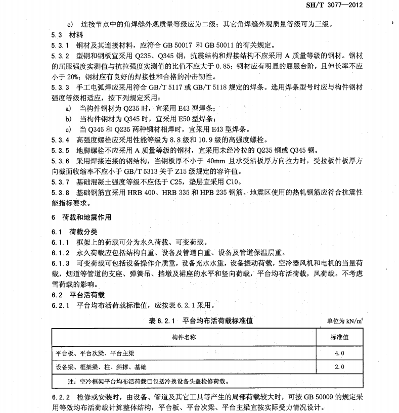 SHT 3077-2012 石油化工鋼結(jié)構(gòu)冷換框架設計規(guī)范