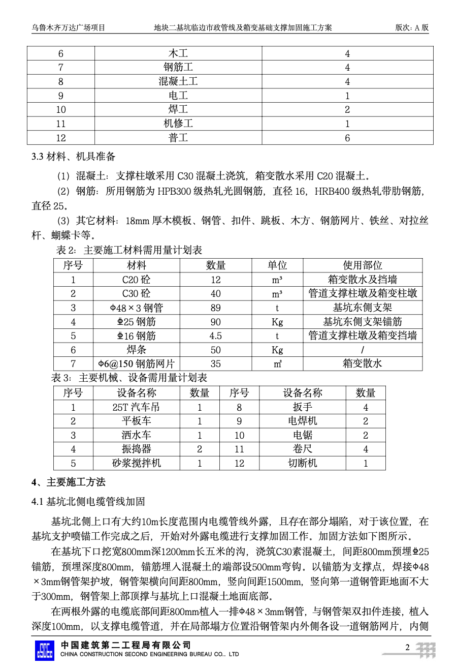 關(guān)于某地塊基坑邊管道支撐加固的施工方案