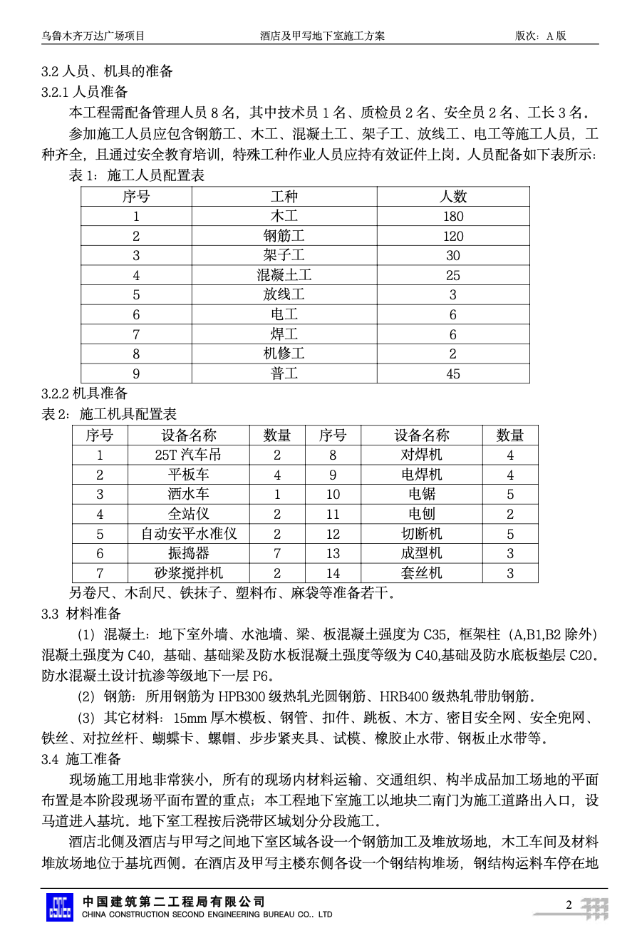 酒店及甲寫地下室施工方案