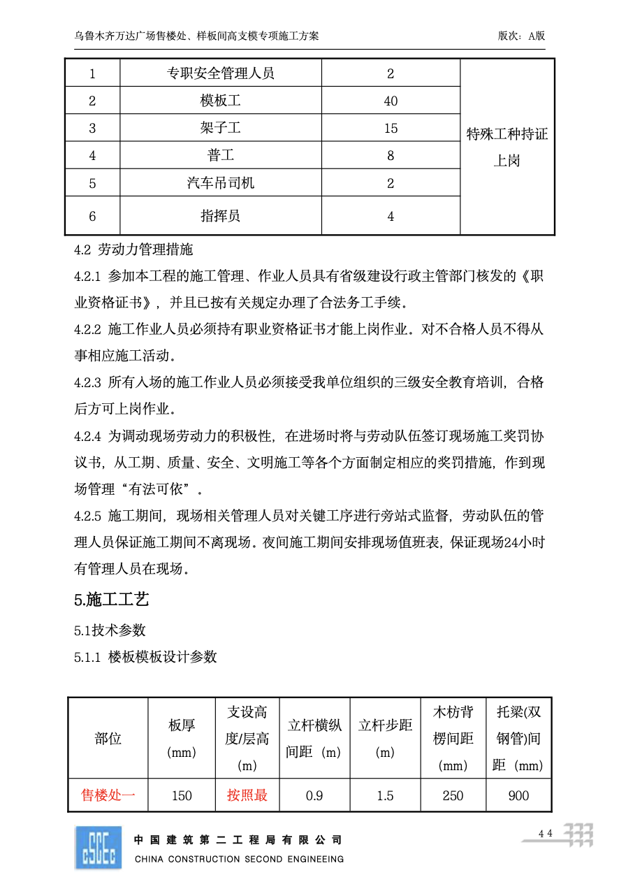关于乌鲁木齐万达广场售楼处、样板间高支模专项施工方案