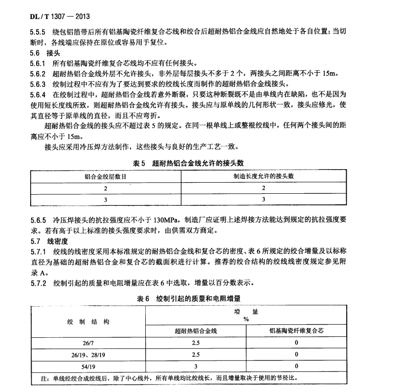 DL∕T 1307-2013 鋁基陶瓷纖維復合芯超耐熱鋁合金絞線