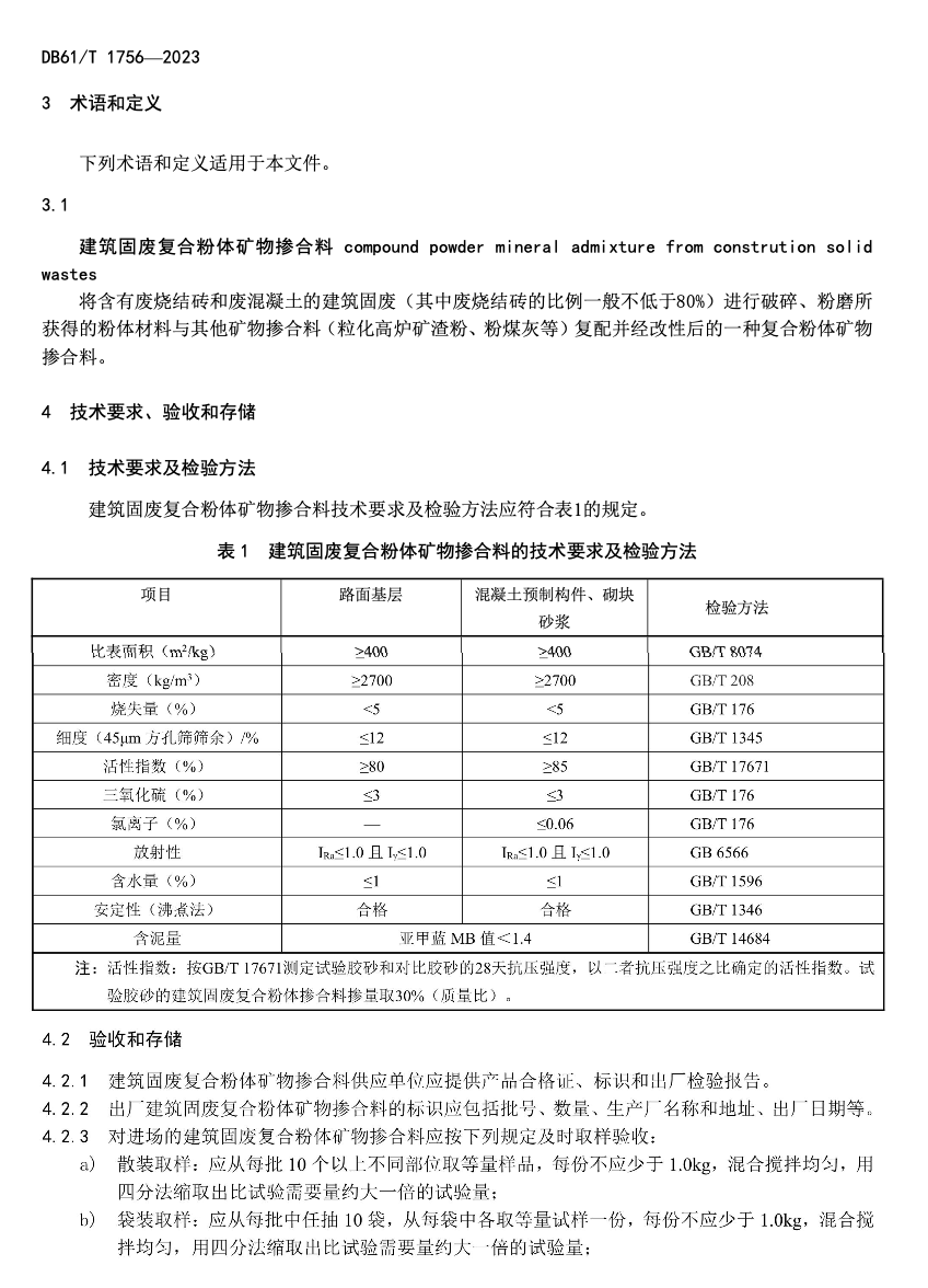 DB61T1756-2023建筑固廢復(fù)合粉體礦物摻合料應(yīng)用技術(shù)規(guī)程