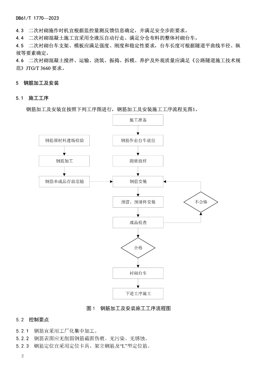 DB61T1770-2023公路隧道二次襯砌施工質量控制指南