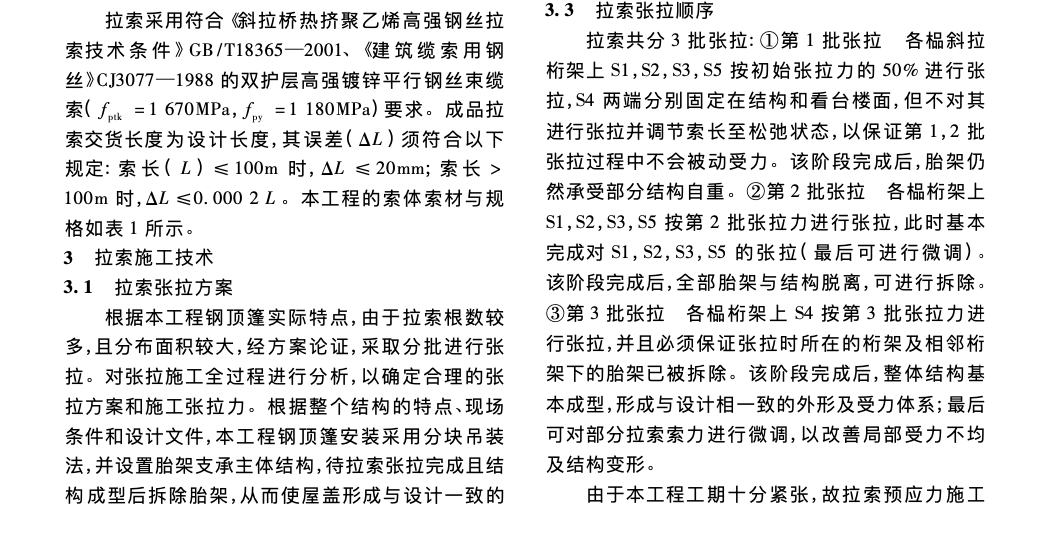 廣州海心沙體育場大跨度懸挑鋼頂篷斜拉索-施工技術(shù)