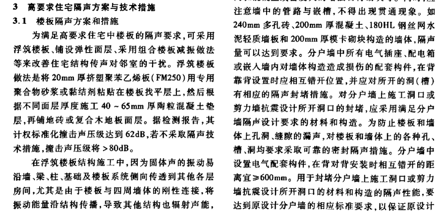 健康住宅声环境要求和隔声施工技术