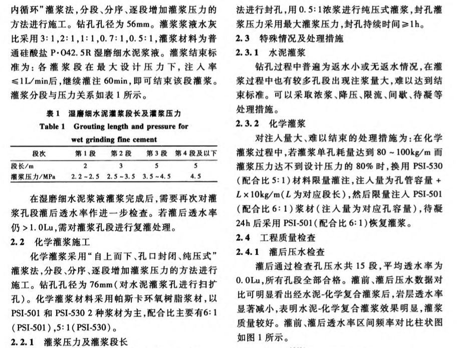 锦屏flc断层水泥——化学复合灌浆施工工艺