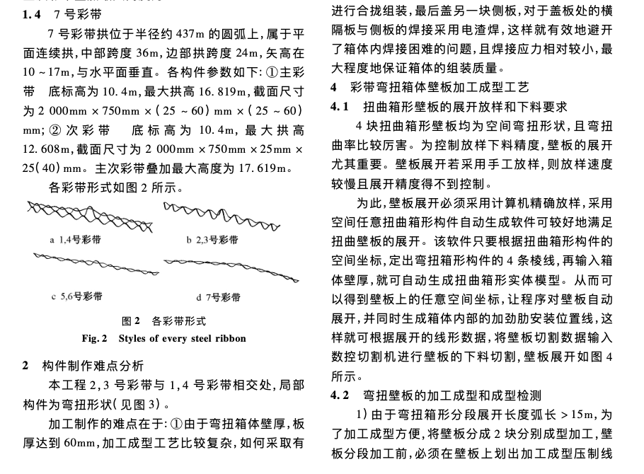 某新机场航站楼钢彩带空间弯扭箱体构件制作技术