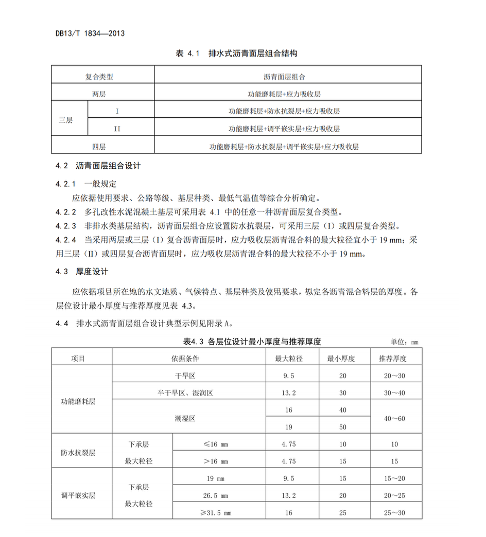 DB13T1834-2013公路排水式瀝青面層組合和舊路面養(yǎng)護(hù)改善工程設(shè)計(jì)施工技術(shù)規(guī)范