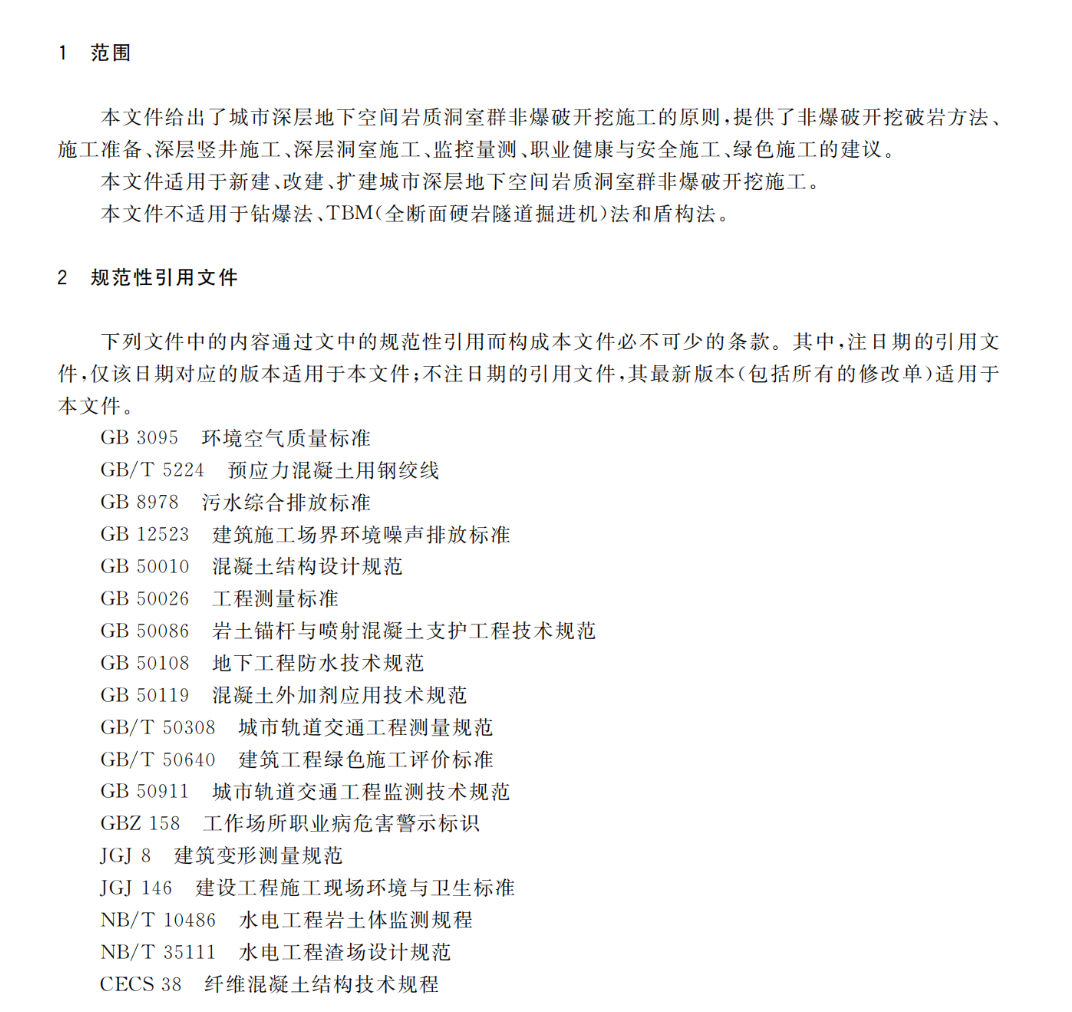 TCSPSTC98-2022城市深層地下空間巖質(zhì)洞室群非爆破開挖施工指南