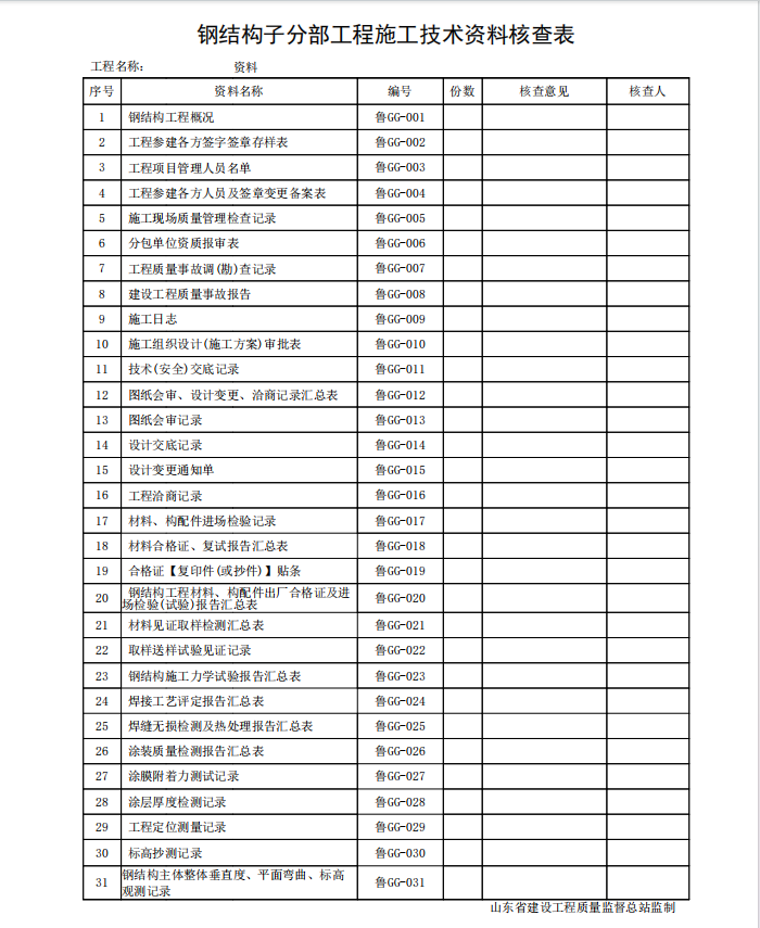 DB37T5072-2016山东建筑工程建筑钢结构施工技术资料-GG-全套资料表格