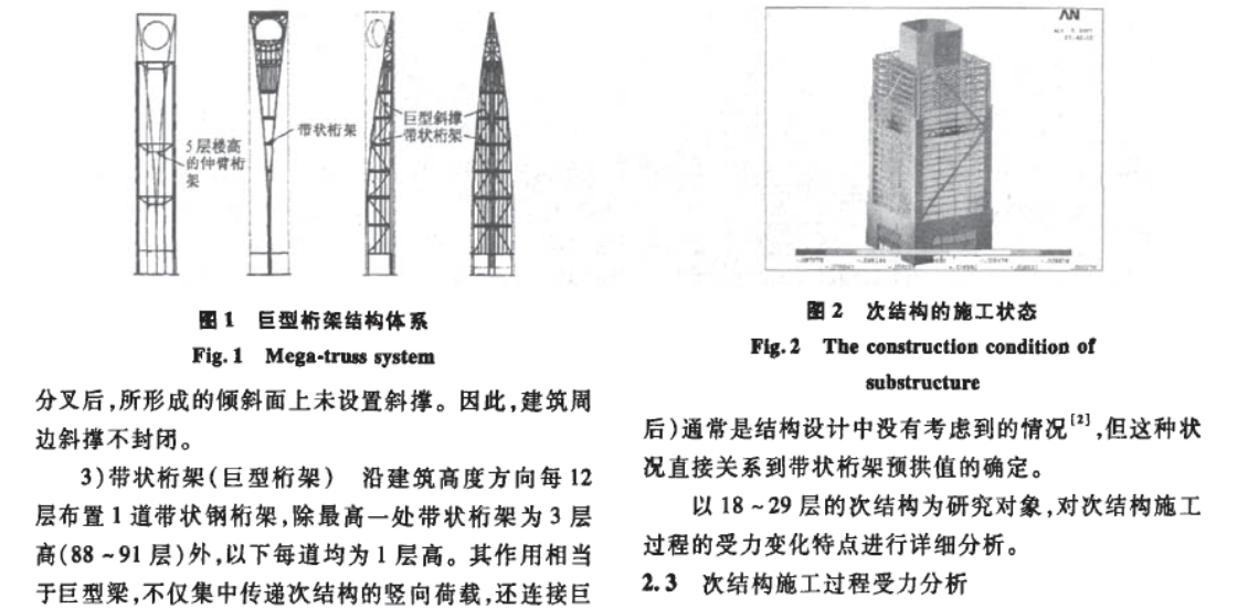 巨型桁架體系次結(jié)構(gòu)施工過程力學(xué)分析