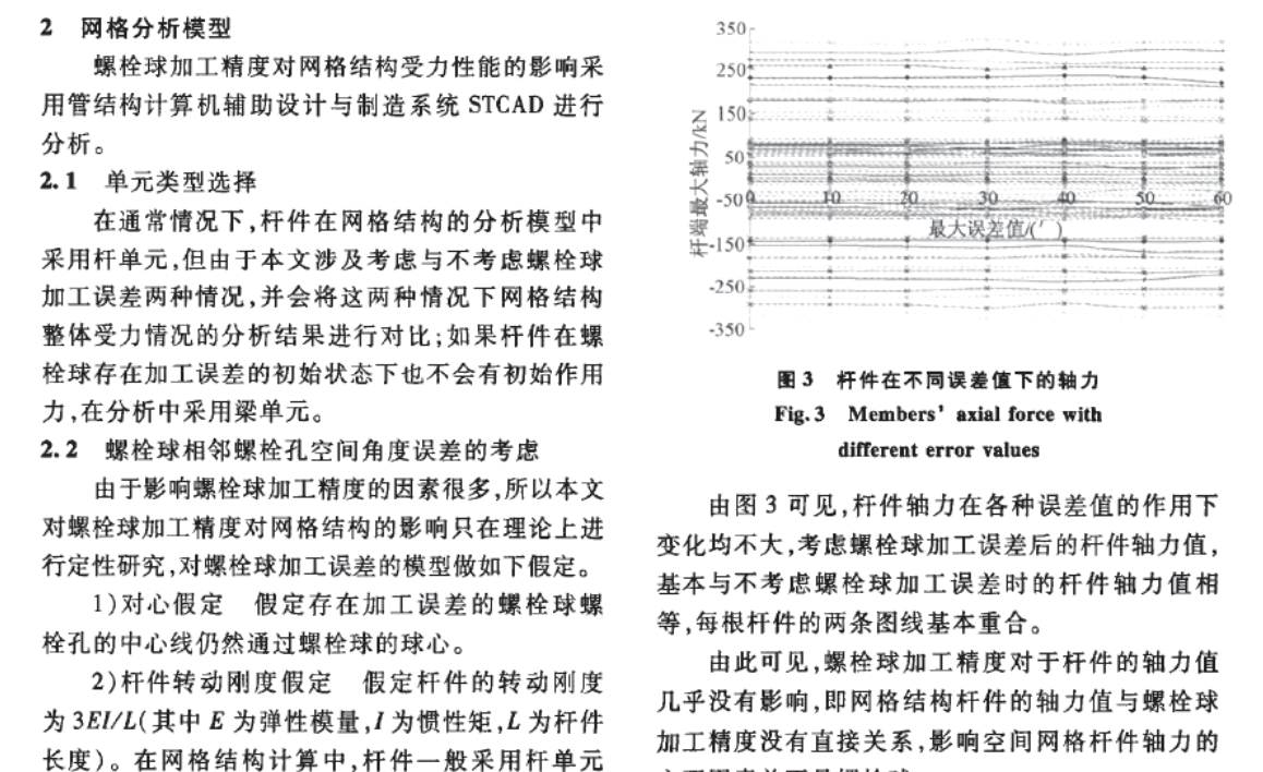 螺栓球加工精度對(duì)網(wǎng)格結(jié)構(gòu)受力性能的影響