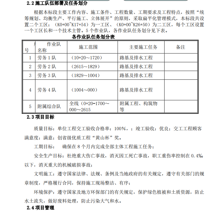 关于安徽政道路城市次干道施工组织设计