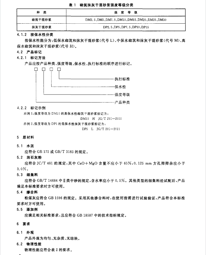 JGT291-2011 建筑用砌筑和抹灰干混砂漿