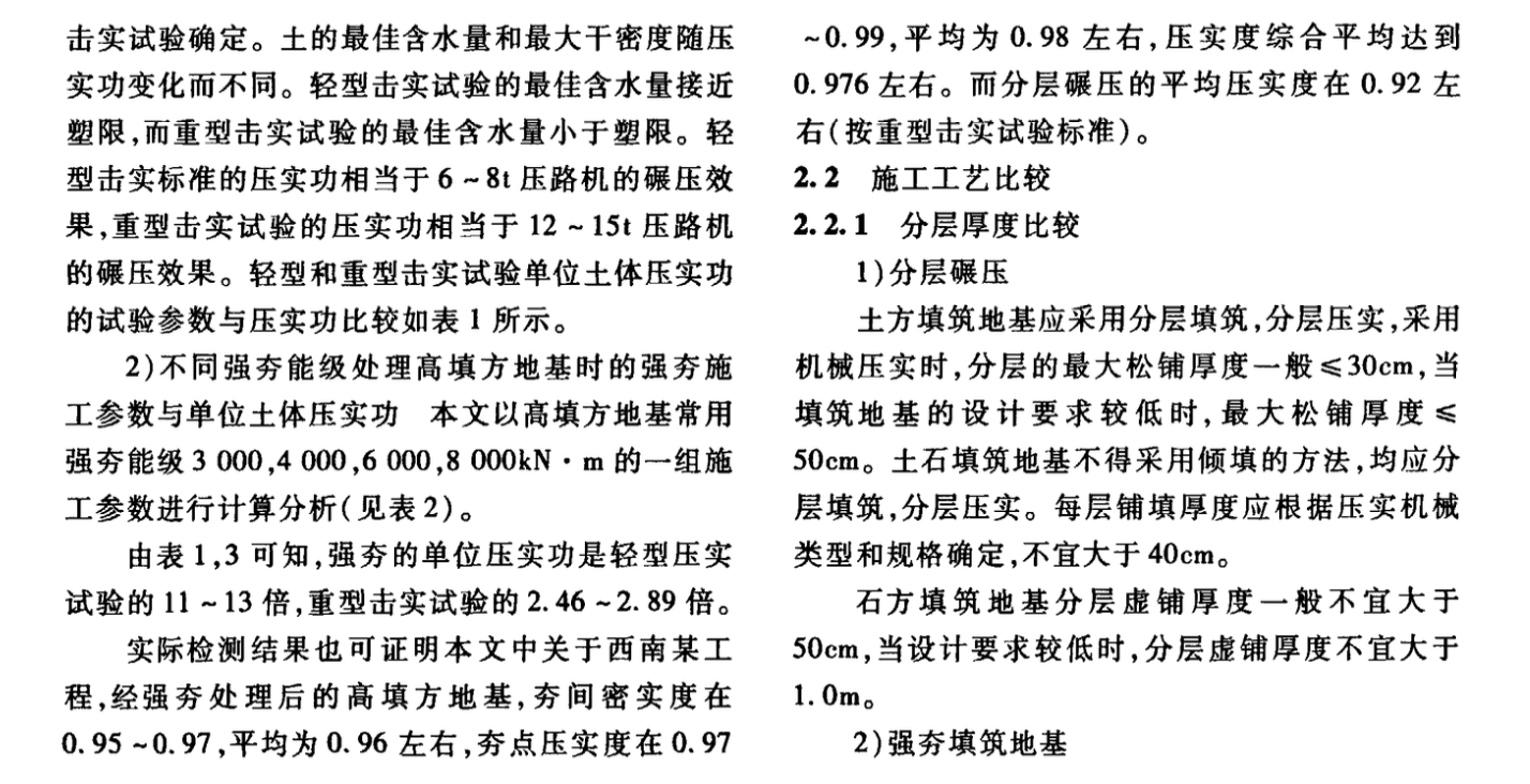 強(qiáng)夯法與分層碾壓法處理高填方地基穩(wěn)定性分析