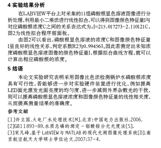 圖像比色法檢測(cè)鍋爐水磷酸根濃度的實(shí)驗(yàn)研究