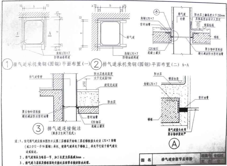 甘12J12 住宅廚房衛(wèi)生間_聚合物水泥_防火型排氣道系統(tǒng)