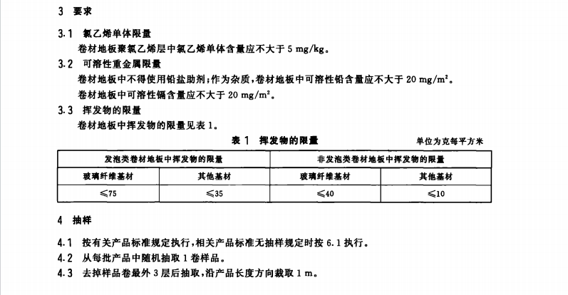 GB 18586-2001 室內裝飾裝修材料聚氯乙烯卷材地板中有害物質限量