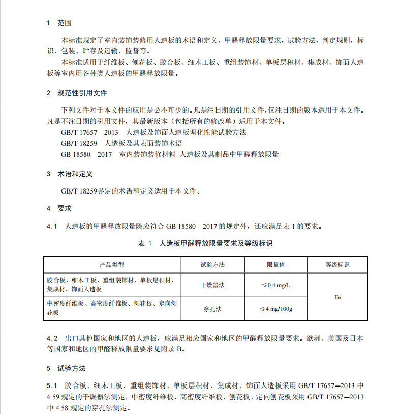 T∕CNFPIA 1001-2019 人造板甲醛釋放限量