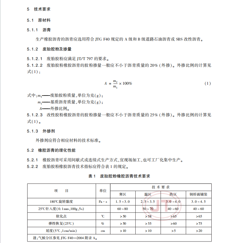 JTT 798-2019 路用廢胎膠粉橡膠瀝青