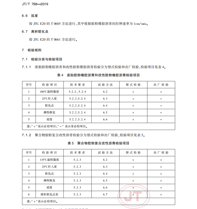 JTT 798-2019 路用廢胎膠粉橡膠瀝青