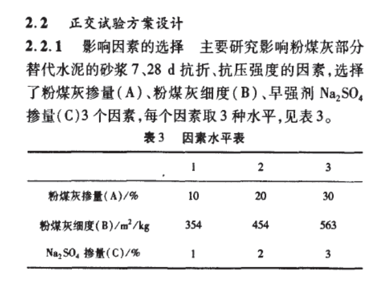 摻粉煤灰水泥膠砂的正交試驗研究