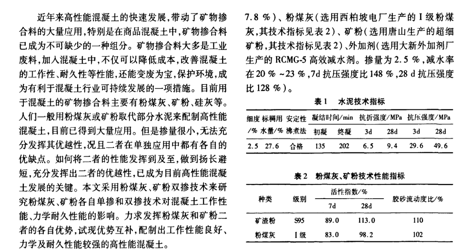 粉煤灰礦粉雙摻技術(shù)在高性能混凝土中的應(yīng)用研究