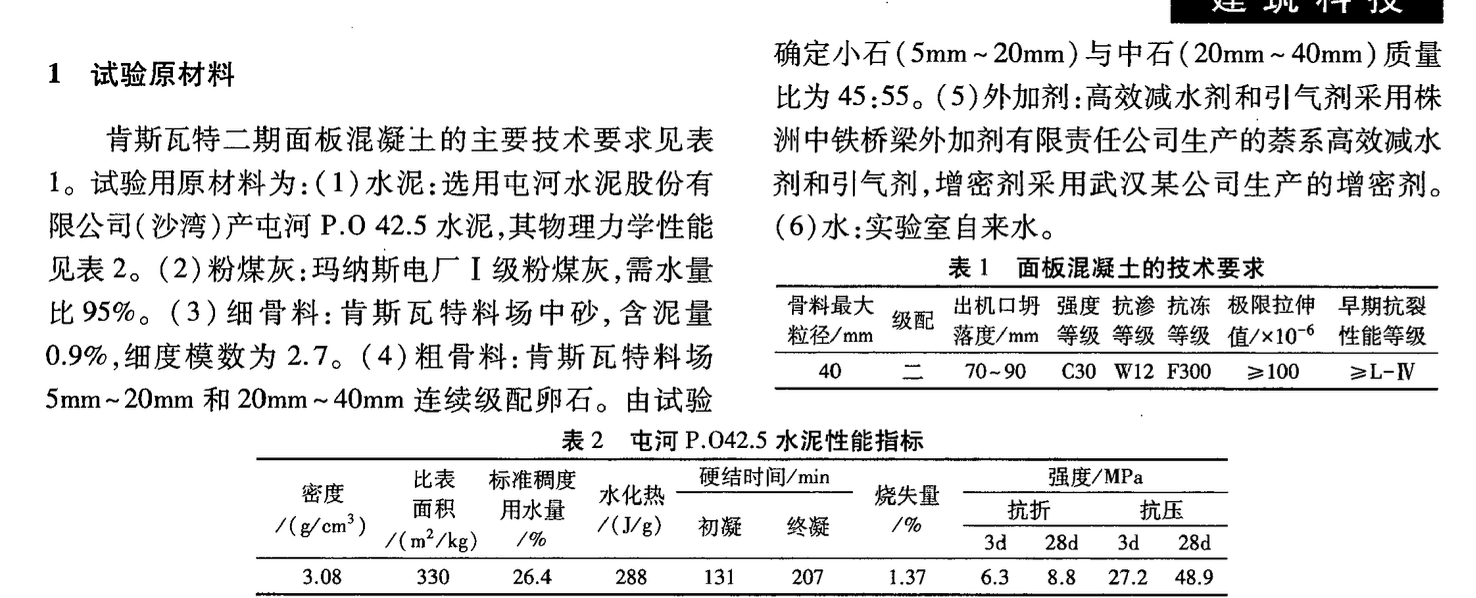 混凝土面板堆石壩面板混凝土配合比優(yōu)化設計