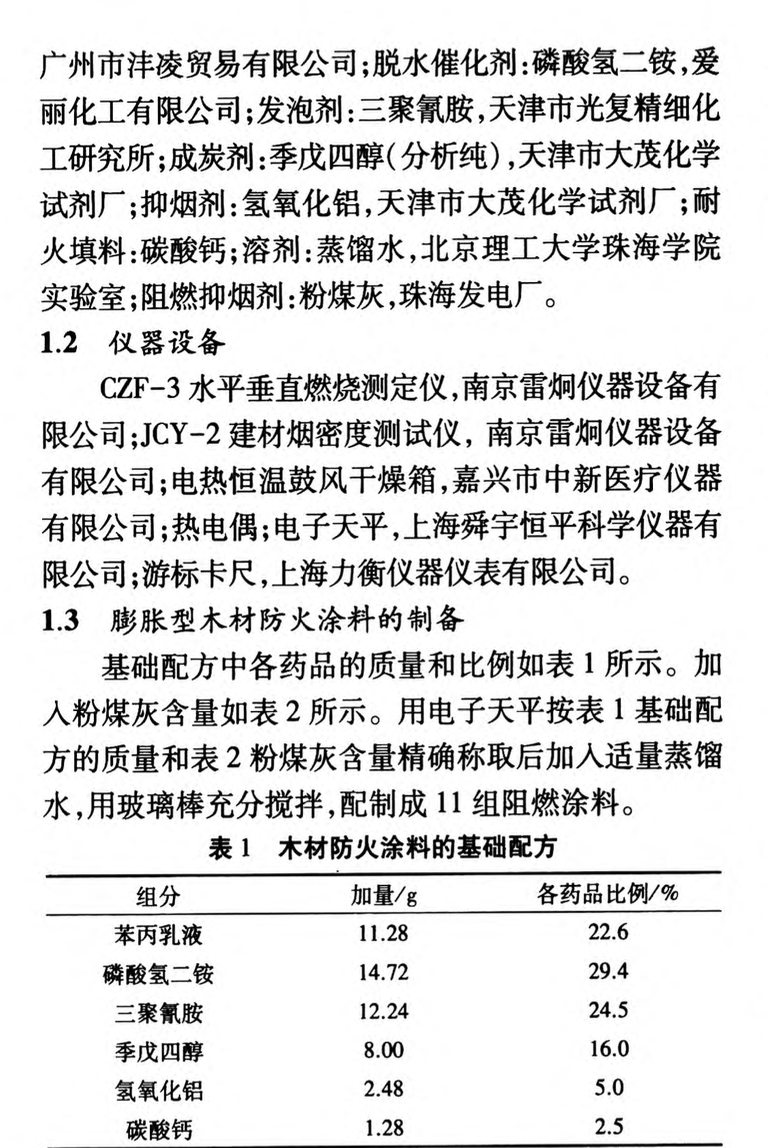 基于粉煤灰的木材阻燃涂料試驗(yàn)研究