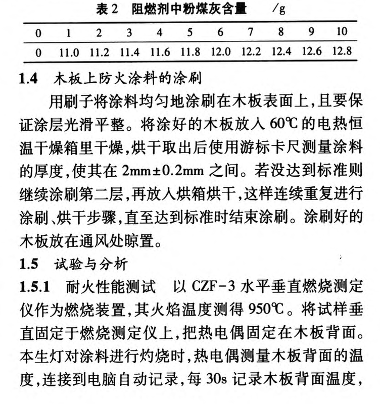 基于粉煤灰的木材阻燃涂料試驗(yàn)研究