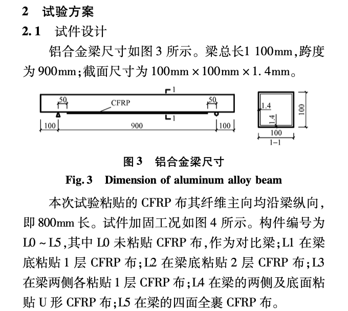 碳纖維布加固鋁合金方管試驗研究與有限元分析