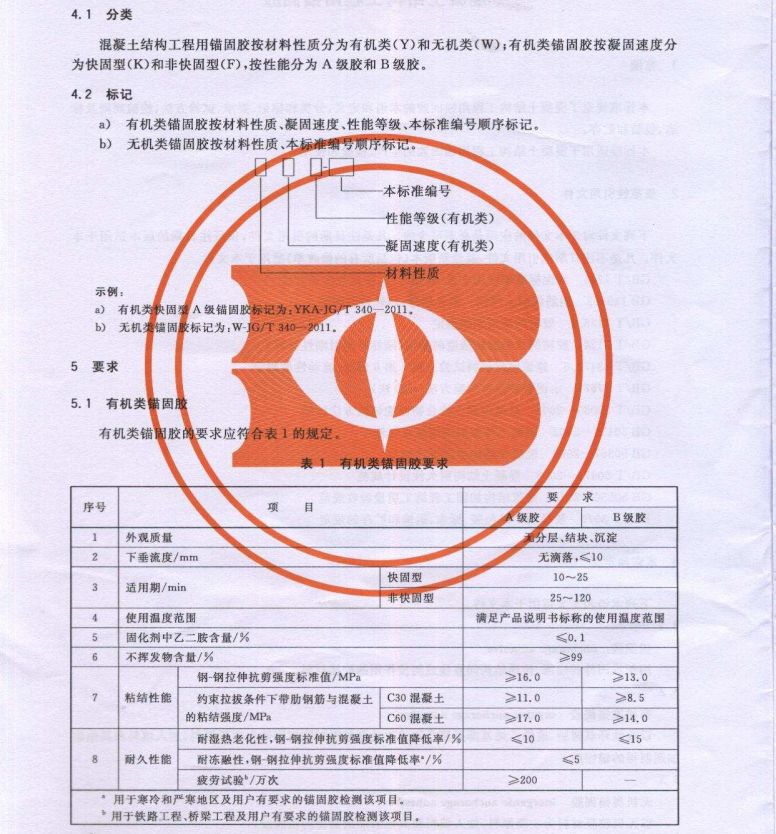 JGT340-2011混凝土結(jié)構(gòu)工程用錨固膠規(guī)范