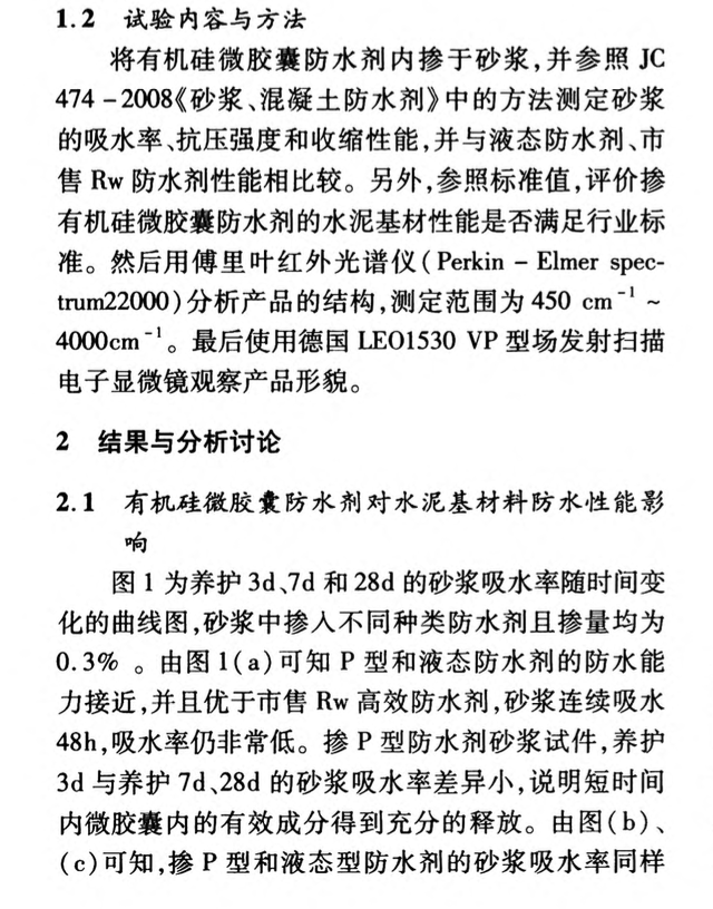 有機硅微膠囊防水劑特性及其微觀結(jié)構(gòu)研究