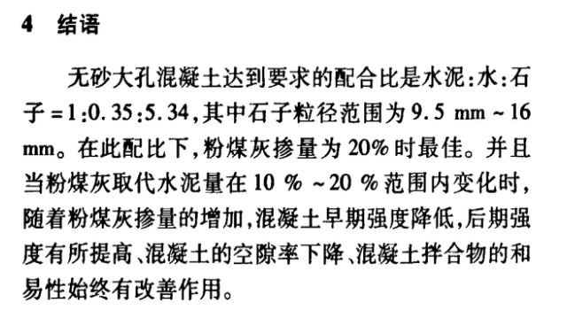 關(guān)于粉煤灰對無砂大孔混凝土性能的影響