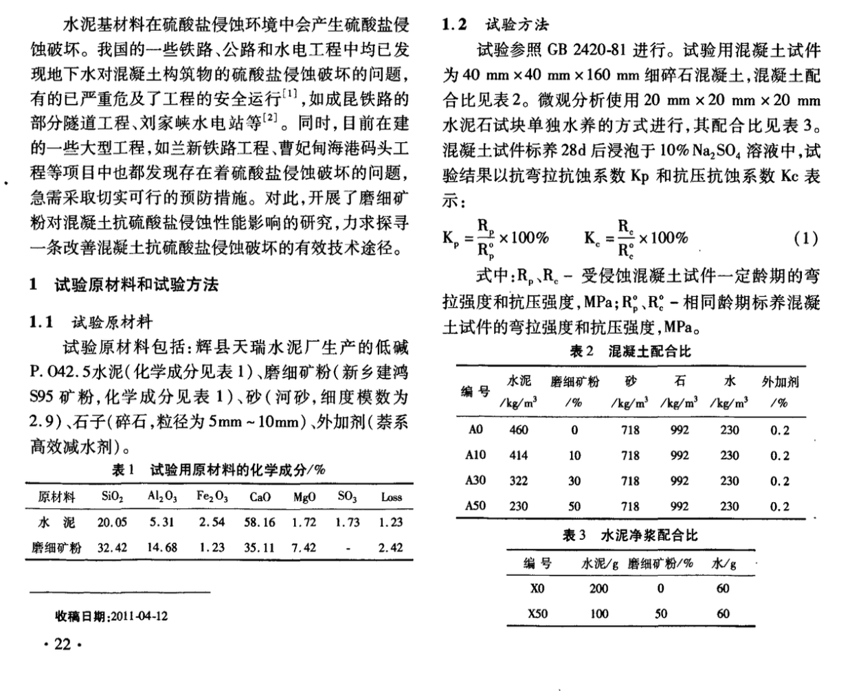 磨細礦粉對混凝土抗硫酸鹽侵蝕性能影響的研究