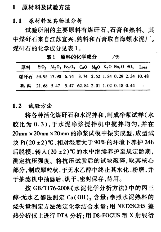 熱活化煤矸石水泥復(fù)合體系水化性能分析