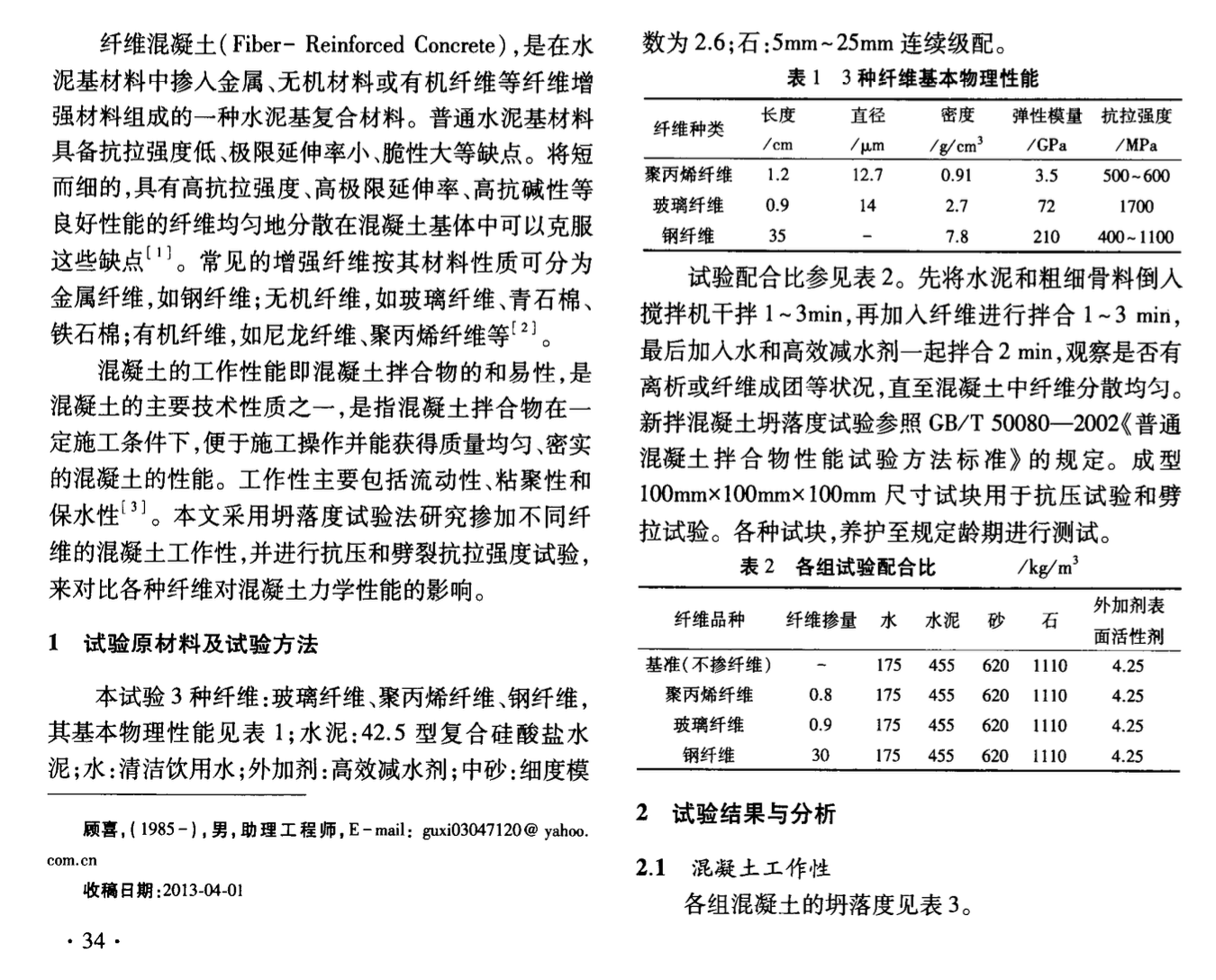 纖維種類對混凝土工作性和強(qiáng)度的影響