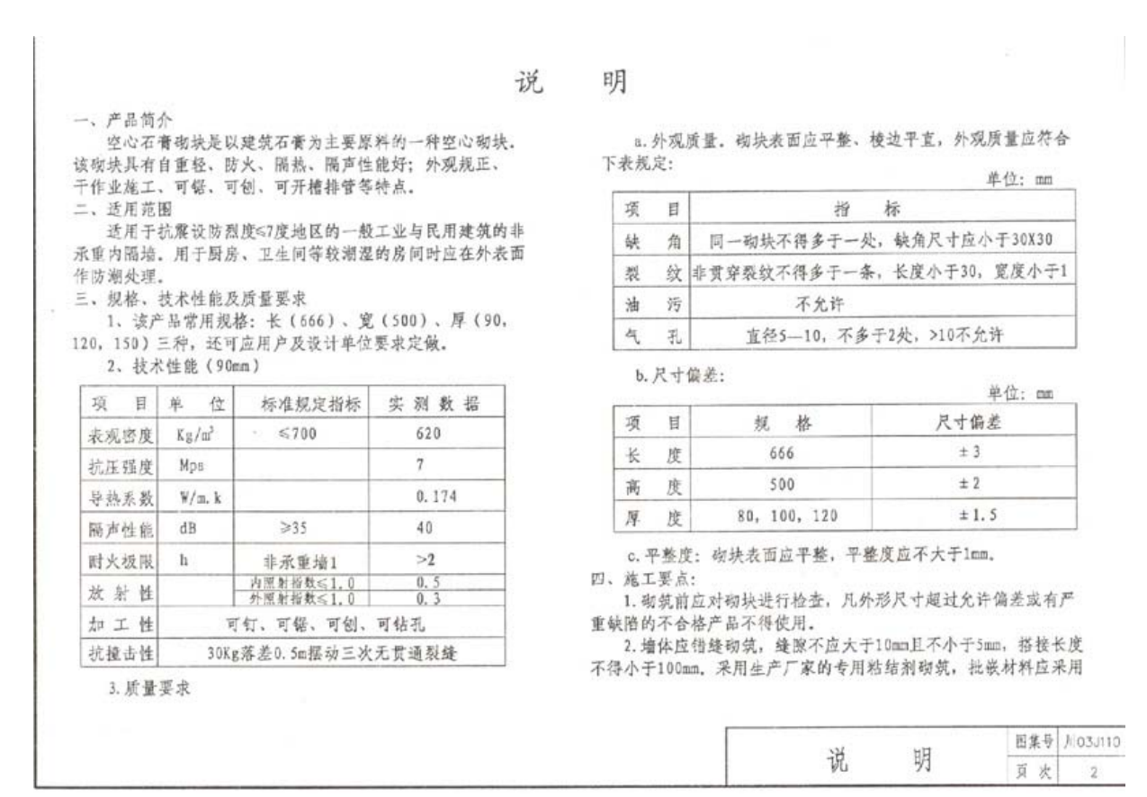 川03J110 空心石膏砌块非承重内隔墙建筑构造图集