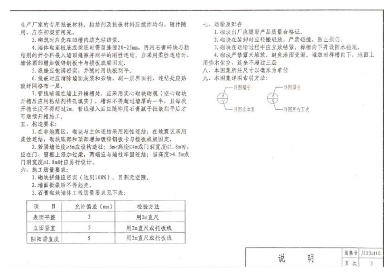 川03J110 空心石膏砌块非承重内隔墙建筑构造图集