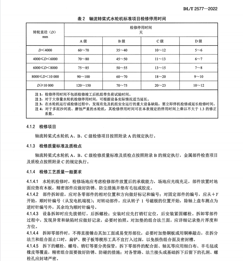 DL∕T 2577-2022 軸流轉(zhuǎn)漿式水輪發(fā)電機(jī)組檢修規(guī)程