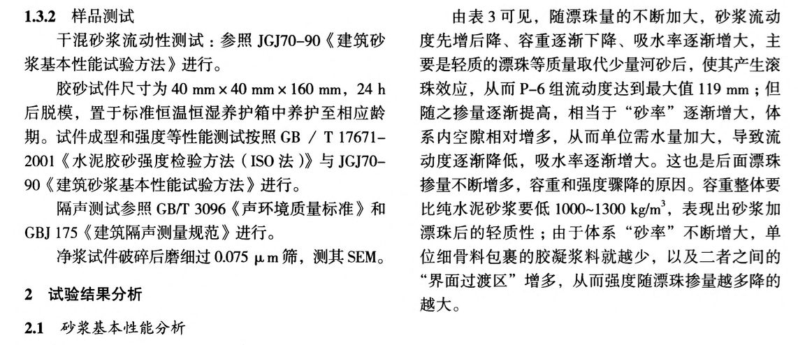 輕質(zhì)脫硫灰漂珠外墻保溫隔聲砂漿的制備及性能研究