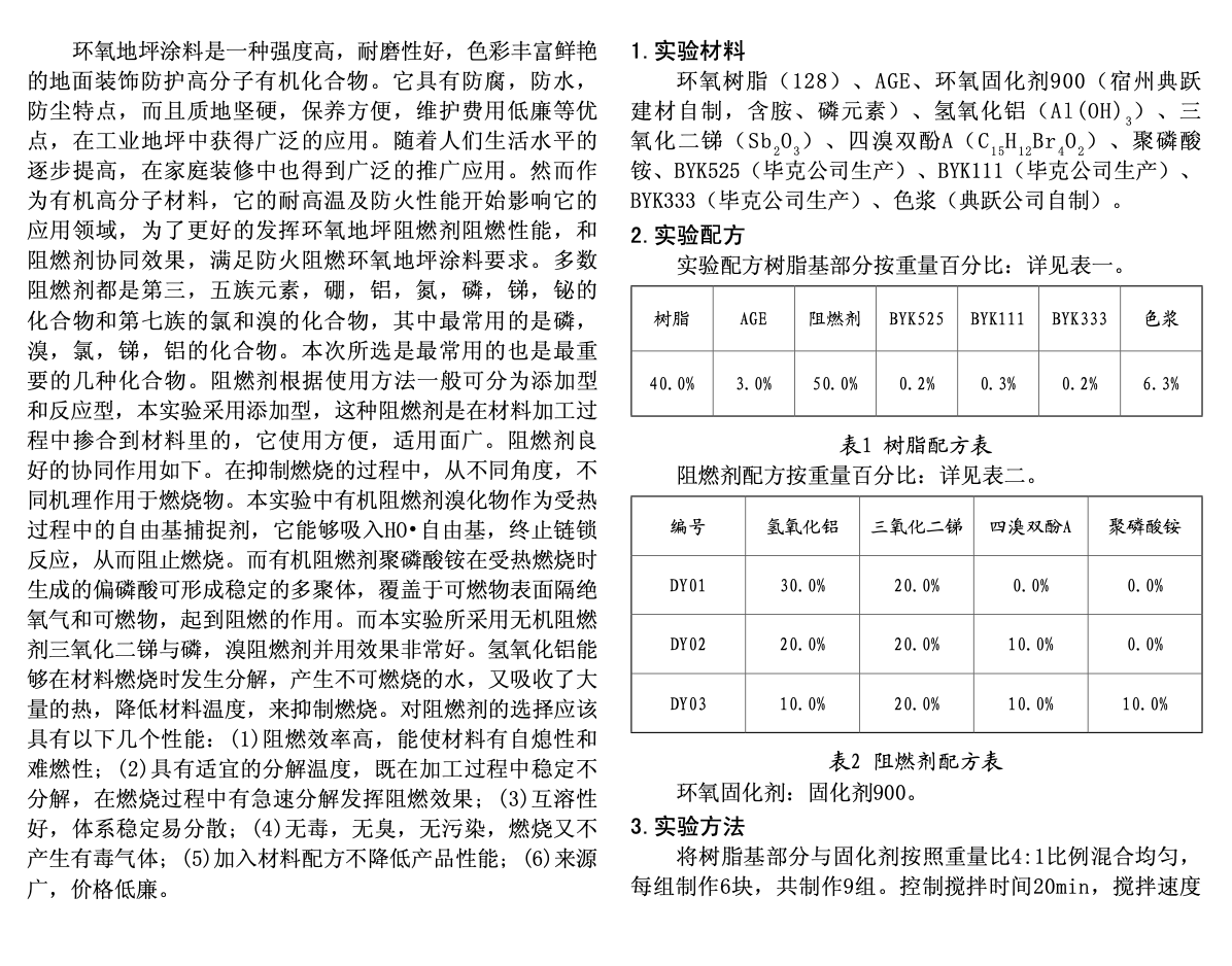 关于阻燃环氧地坪涂料中阻燃剂协同作用分析