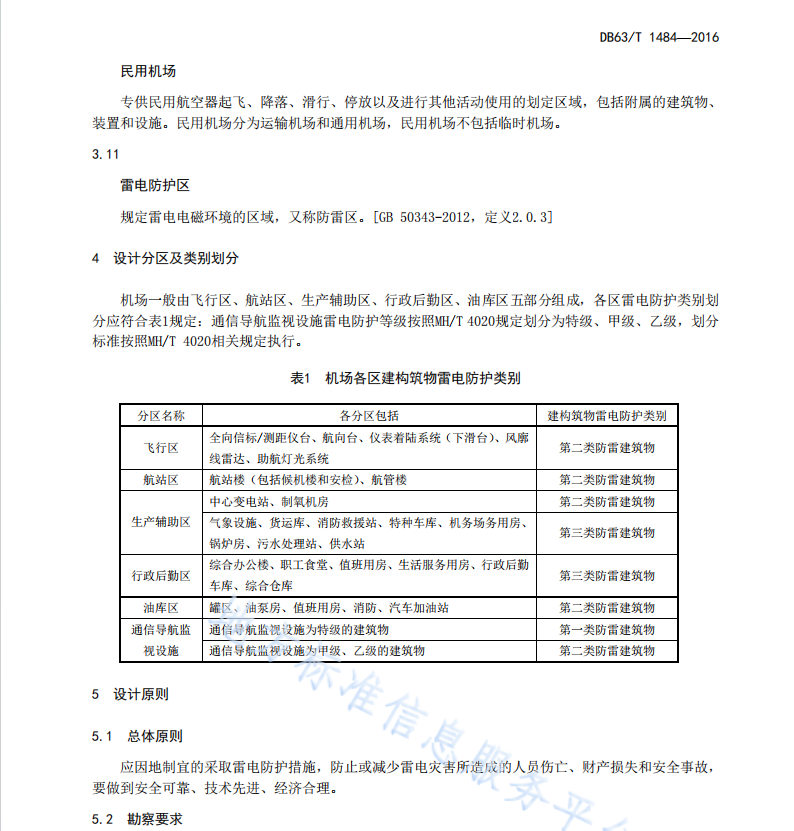 DB63T 1484-2016 民用机场雷电防护工程设计技术规范