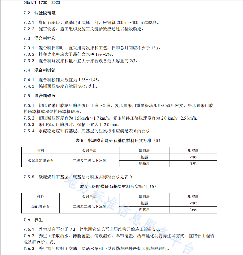 DB61T 1730-2023 公路路面煤矸石基層施工技術(shù)規(guī)范