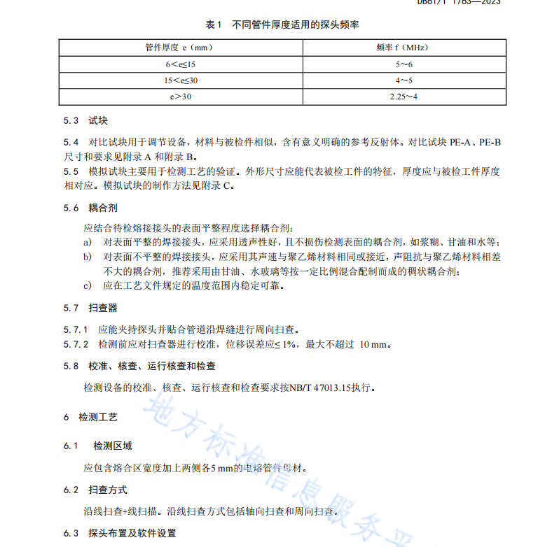 DB61T 1763-2023  燃氣聚乙烯管道電熔接頭相控陣超聲檢測