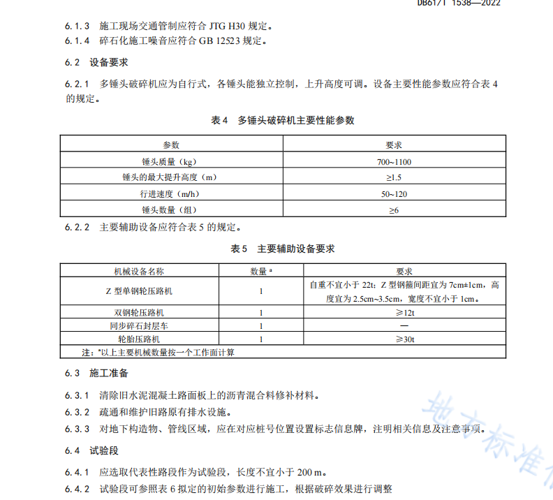 DB61T1538-2022 旧水泥混凝土路面多锤头碎石化利用技术规范